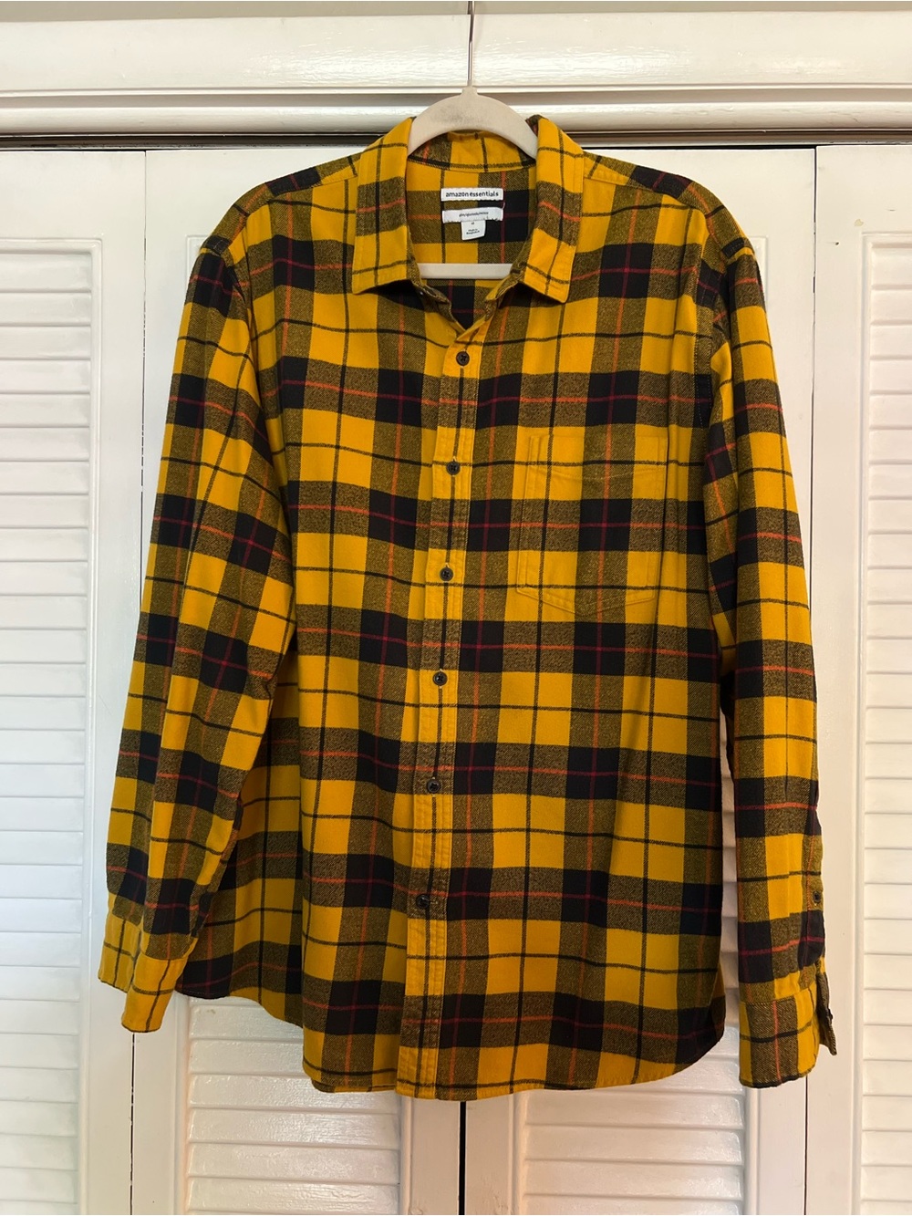 Amazon Essentials Yellow and Black Plaid Button-Down Shirt
